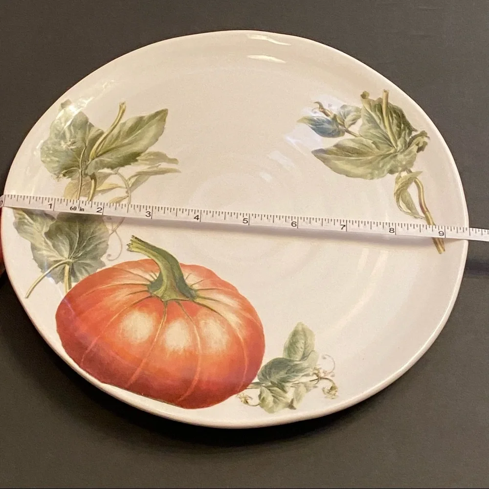 CERAMICA CUORE PLATE PLATTER ITALIAN POTTERY WHITE ORANGE PUMPKIN LEAVES HOME
